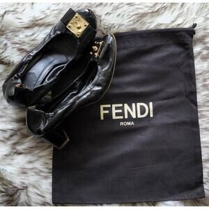 Fendi Patent Logo-Bow Ballerina Pumps Black Size 36.5